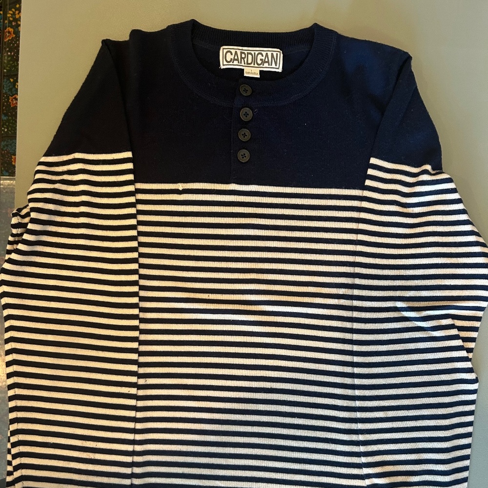 NAVY & CREAM Quarter Button Sweater | French Nautical Knit | Size  L